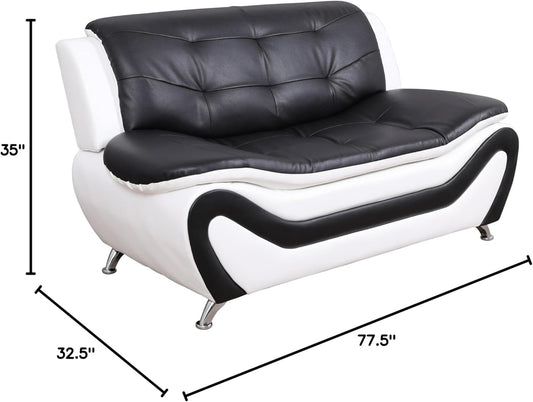 3 Piece Aldo Modern Sofa Set, Black/White-1