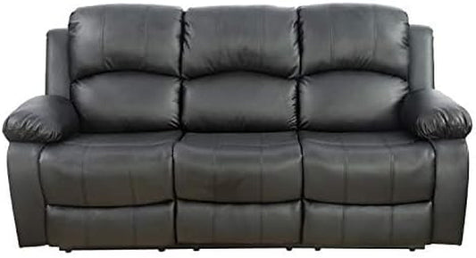 Faux Leather Recliner Sofa Set, Reclining Living Room Set, Manual Reclining Sofa and Loveseat with Recliner Chair (Black, Sofa+Loveseat)-1