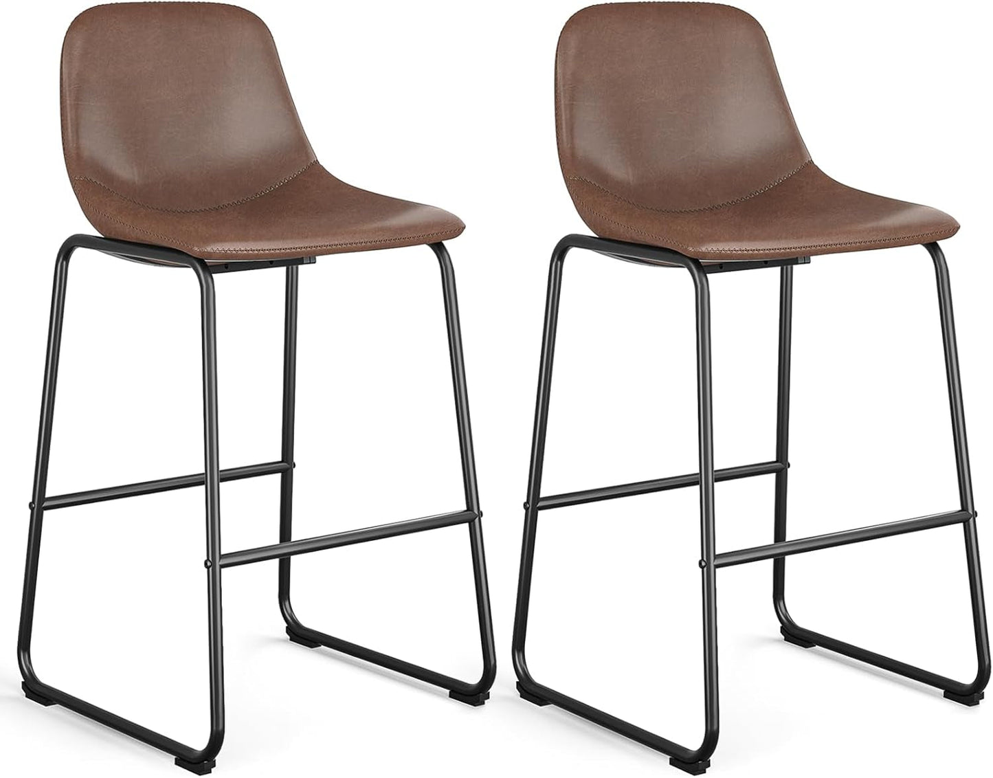 Pu Faux Leather Bar Stools Set of 2, Industrial Pub Barstools with Back and Footrest, Modern Armless Bar Height Stool Chairs (Brown, 30" Barstool X2)-0
