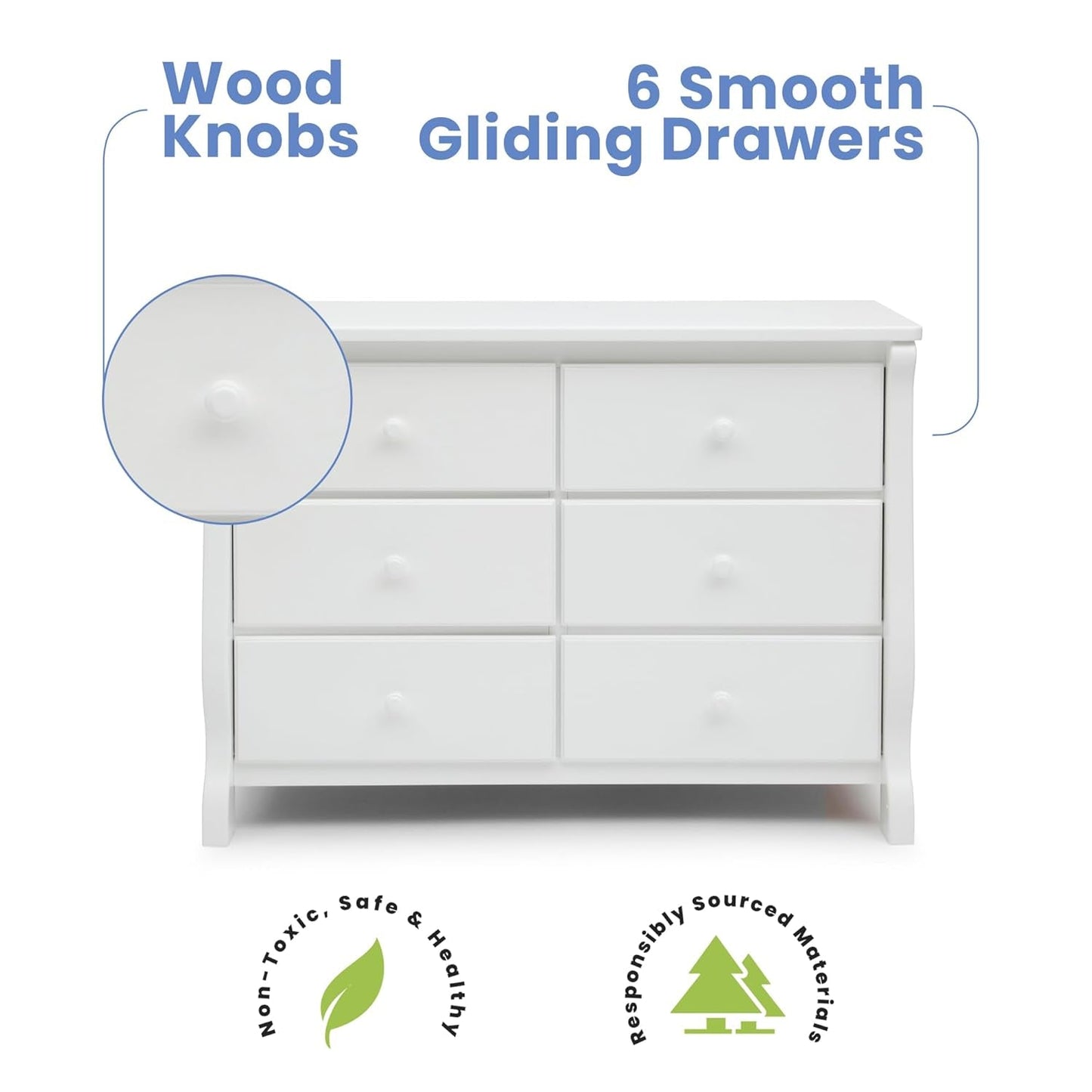Universal 6 Drawer Dresser with Interlocking Drawers - Greenguard Gold Certified, White-4