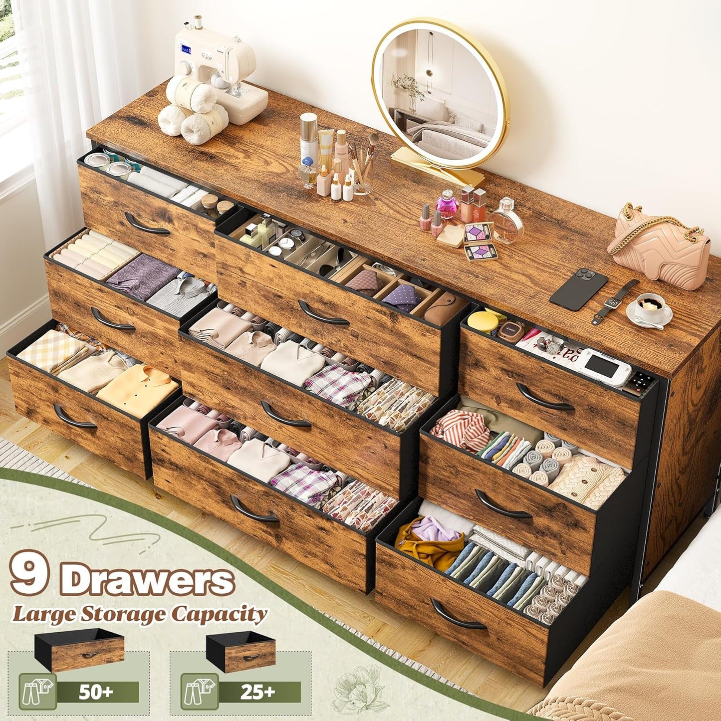 9 Drawer Dresser TV Stand for 60 Inch TV-4