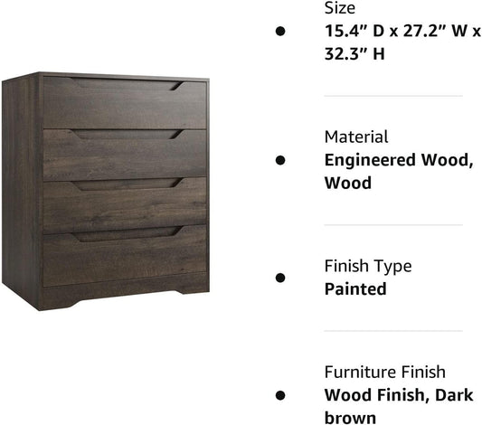 Modern 4-Drawer Dresser in Dark Brown-1