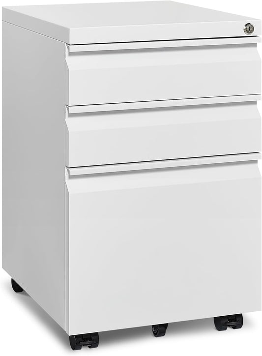 White Rolling File Cabinet with Lock-1