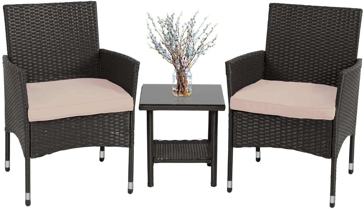 Patio Furniture Set Outdoor Furniture Wicker Bistro Rattan Chair Conversation Sets with Coffee Table for Yard Backyard Lawn Porch Poolside Balcony,Black and Beige-0