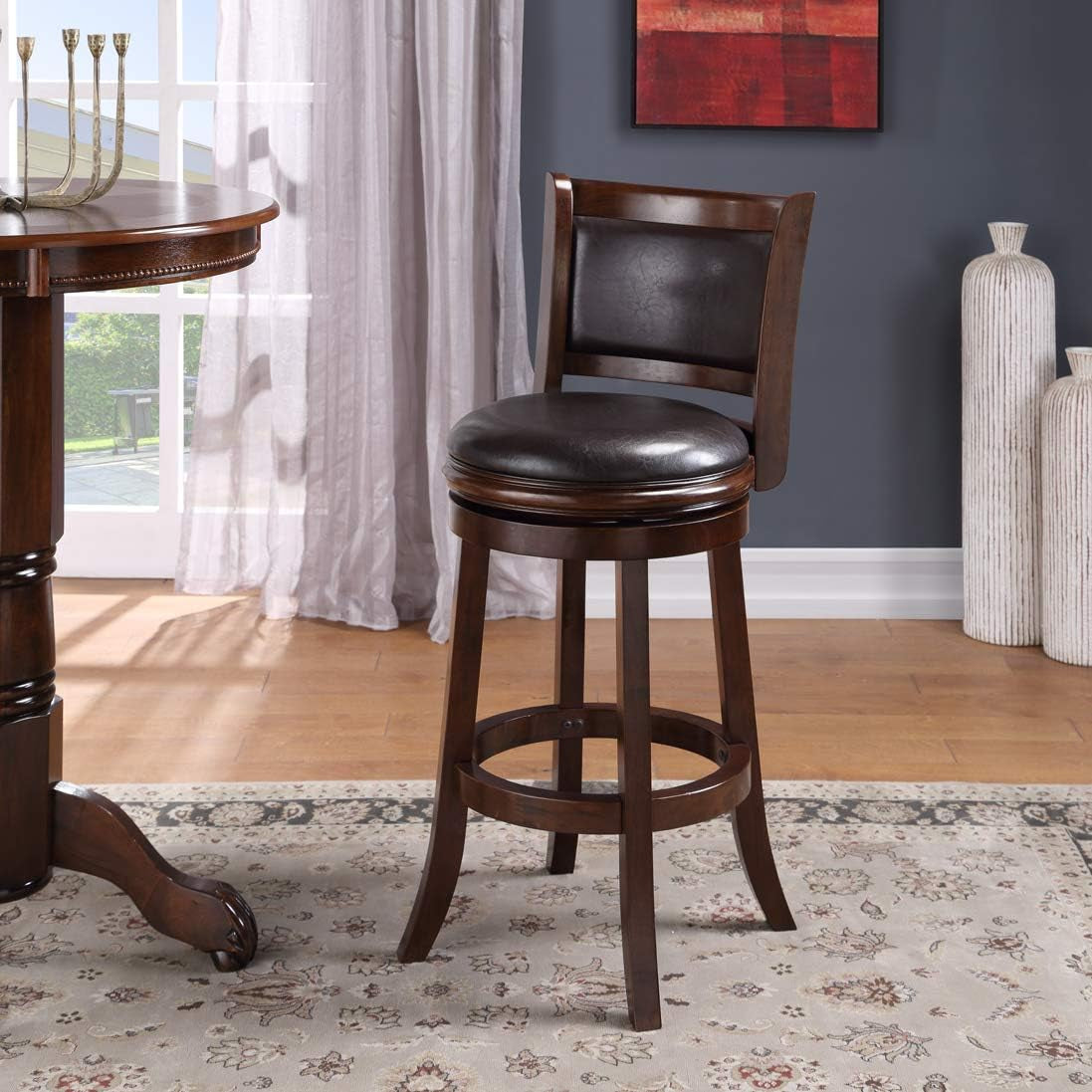 Augusta Bar Height Swivel Stool, 29-Inch, Cappuccino with Dark Brown PU-1