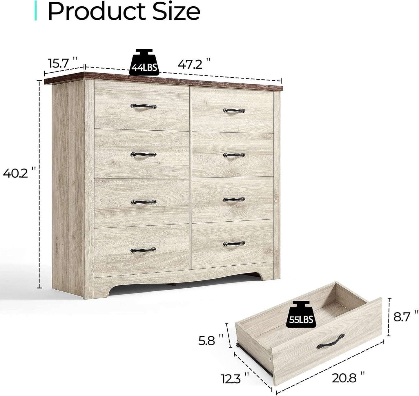 8 Drawers Dresser for Bedroom, Wood Bedroom Dresser Modern Drawer Chest, 8 Chest of Drawer, Tall Dresser for Closet, Dressers Organizer for Living Room, Closet, Hallway-4