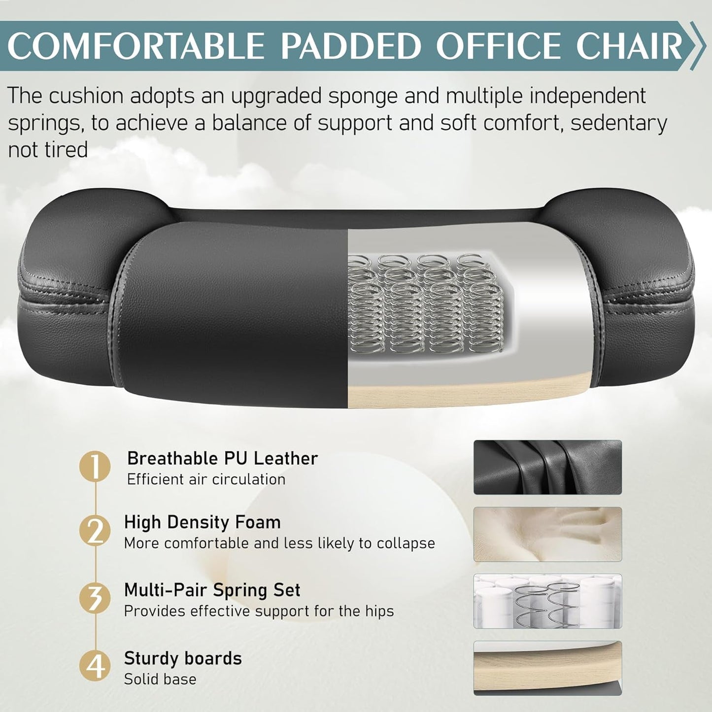 Leather Office Chair, PU Home Computer Desk Chairs with Ergonomic Back Support, 360°Swivel Free,Small Gmaing Chair with Wheels and Adjustable Armrests, for Short People Use, Black-4