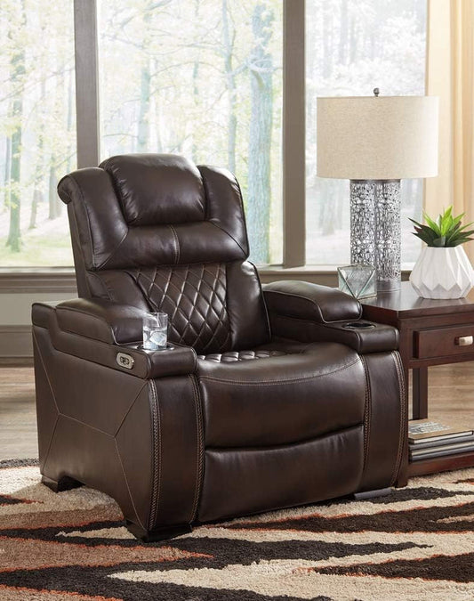 Warnerton Faux Leather Power Recliner with Adjustable Headrest, Brown-1