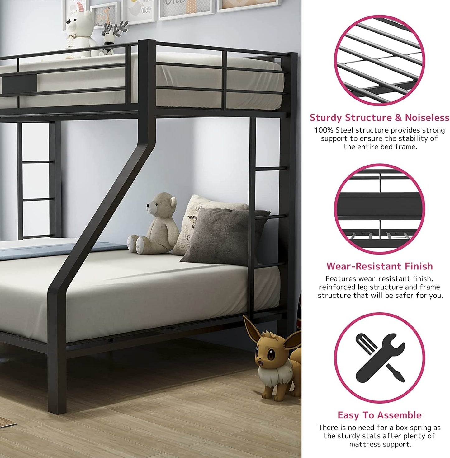 Twin Xl/Queen Bunk Bed, Sandy Black-4