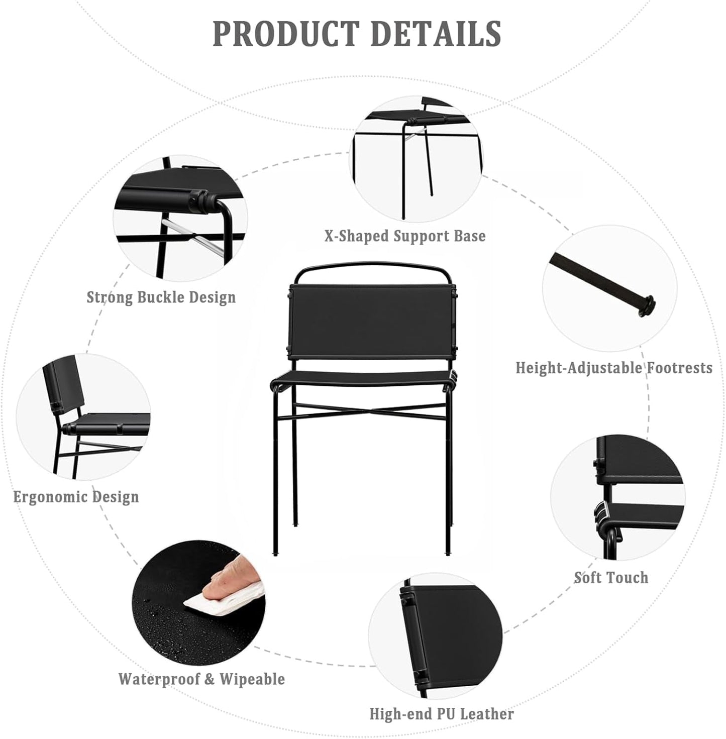 Leather Dining Chairs Set of 2, Black Modern PU Leather Dining Chairs Armless Stylish Mid-Century Leather Dining Chairs with Black Metal Legs for Kitchen Dining Room Chairs-4