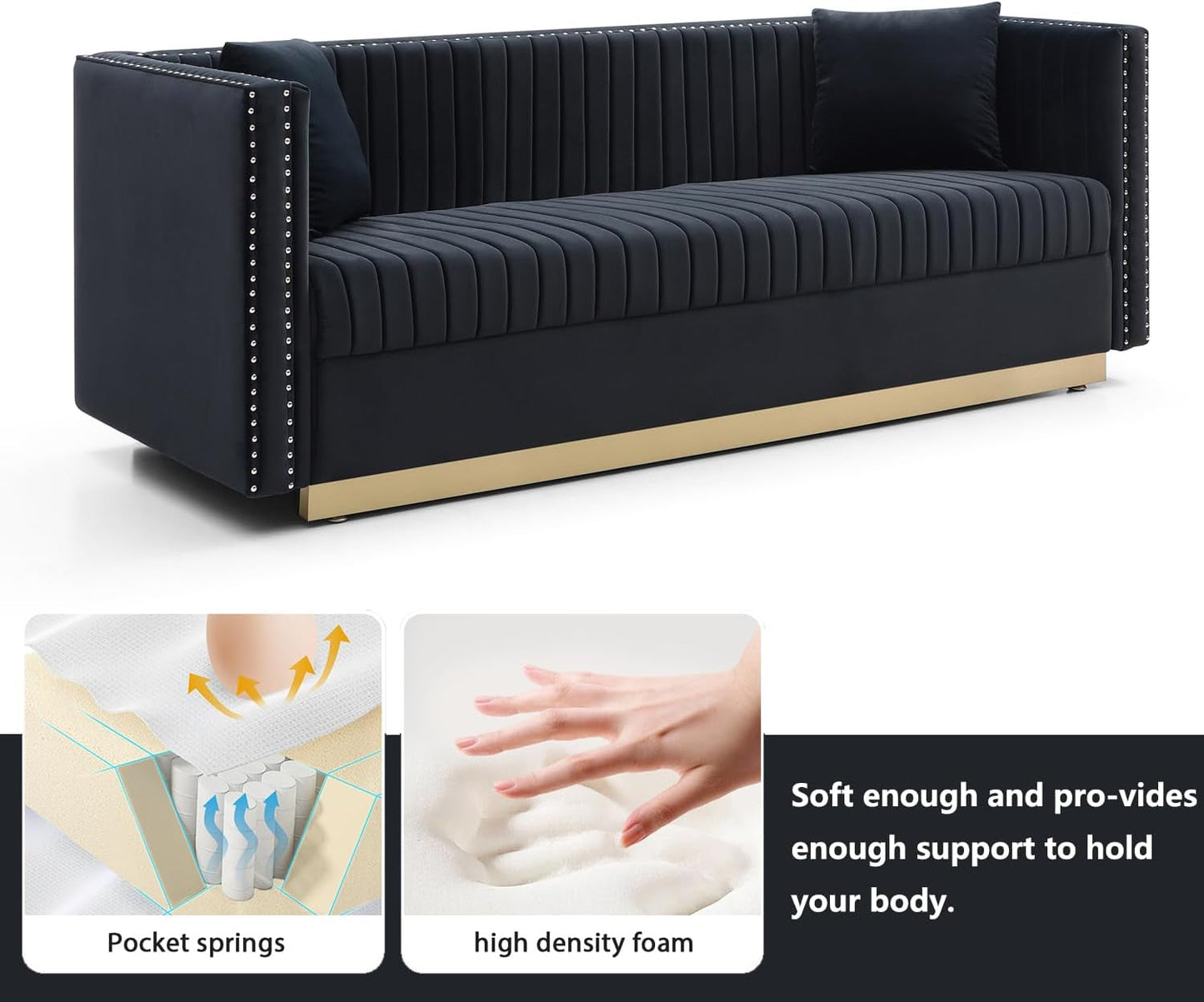 Luxury Velvet L-Shaped Sofa Set Gold Legs-4