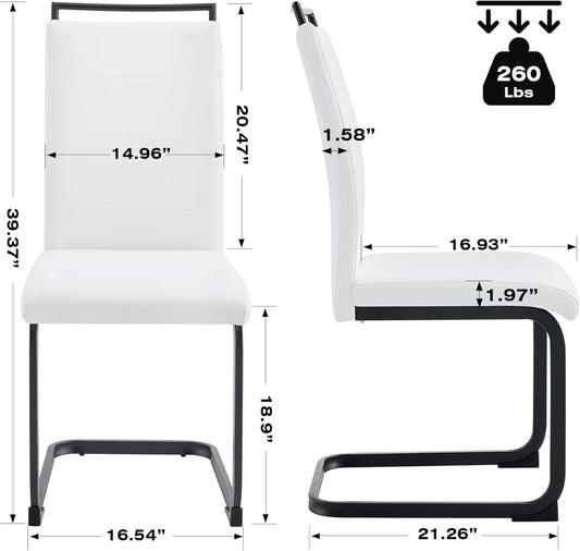 Modern Dining Chairs Set of 4, PU Faux Leather High Back Upholstered Dining Room Side Chair with Horizontal Stripe Backrest Design for Kitchen Living Room Dinner Chairs, White with Black Legs-1