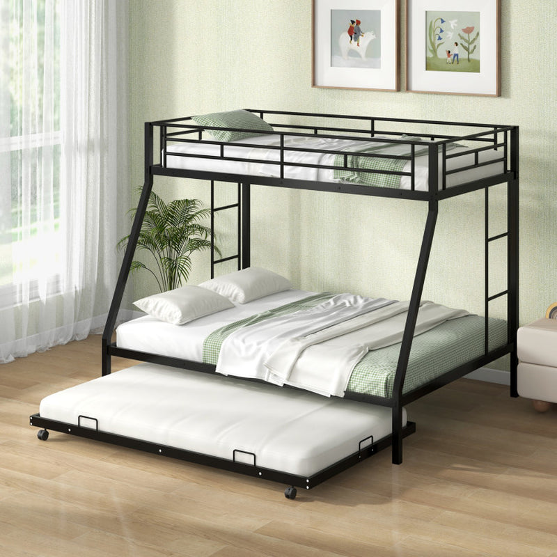 Twin over Full Bunk Bed Frame with Trundle for Guest Room-0