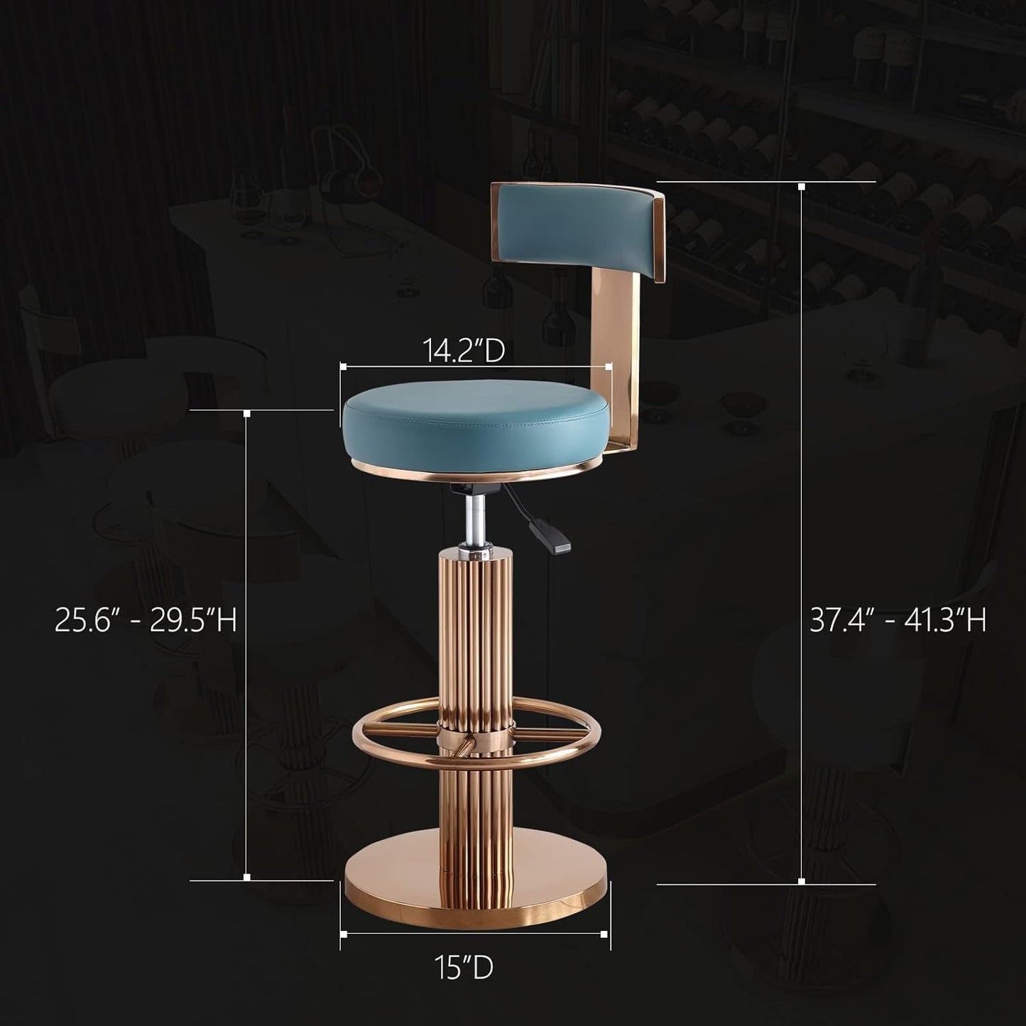 Swivel Bar Stools with Backrest, Modern Adjustable Height Counter Stool with Stainless Steel Legs and Comfortable Cushion, Rose Bar Chairs for Kitchen Island Counter (Blue)-2