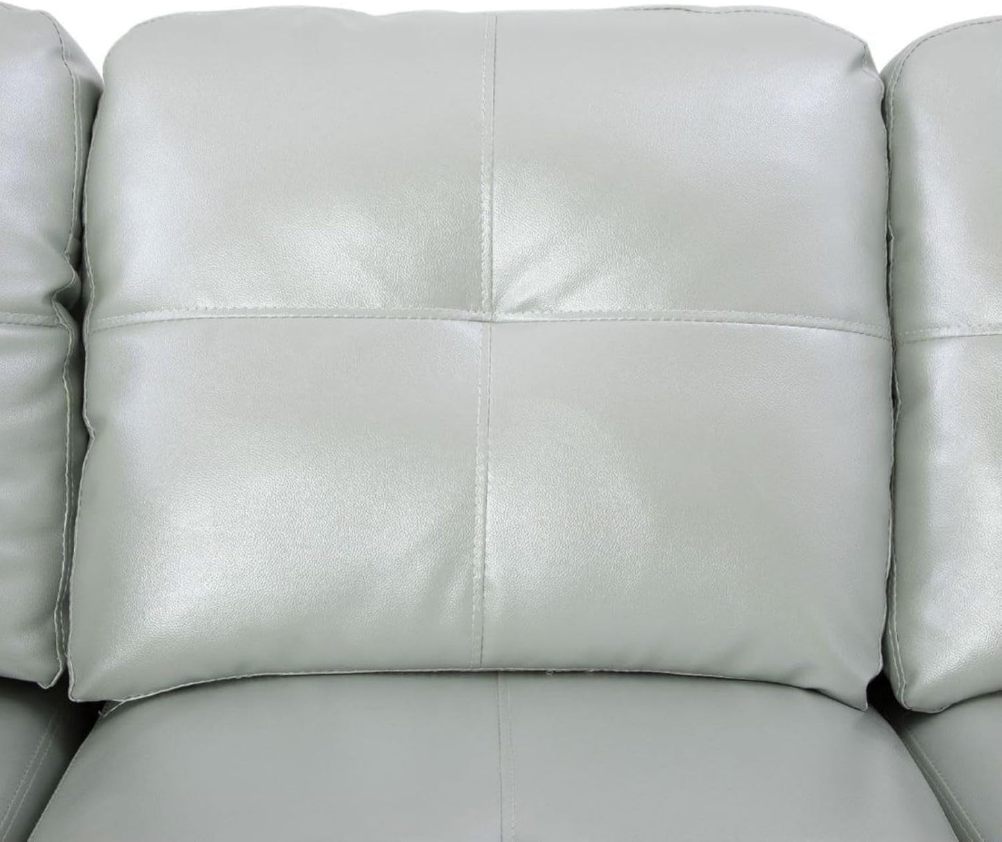 L-Shaped 3-Piece Semi PU Synthetic Leather Sofa with Storage Ottoman Set, Sectional Couch Sofa Set for Living Room, Office, Small Space, Silver Green-4
