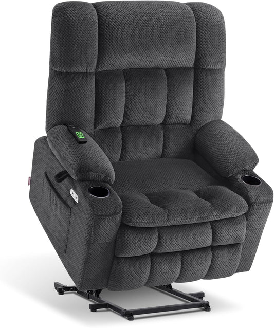 Dark Grey Wide Power Lift Recliner Massage, Heat, USB-1