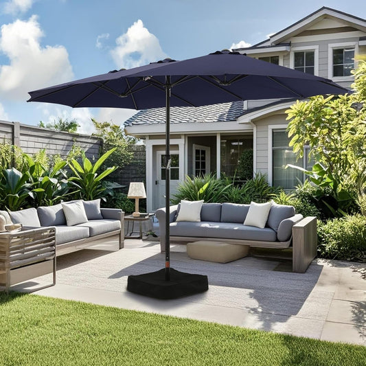 15ft Double Sided Patio Umbrella with Base Blue-1