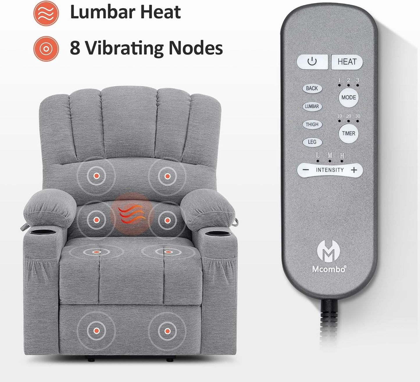 Power Lift Recliner Chair Sofa with Massage and Heat for Elderly People, Cup Holders, USB Ports, Side Pockets, Fabric 7095 (Medium-Regular, Grey)-4