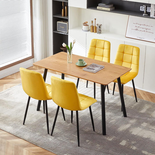 Modern 5-Piece Dining Table Set for 4, Yellow-1
