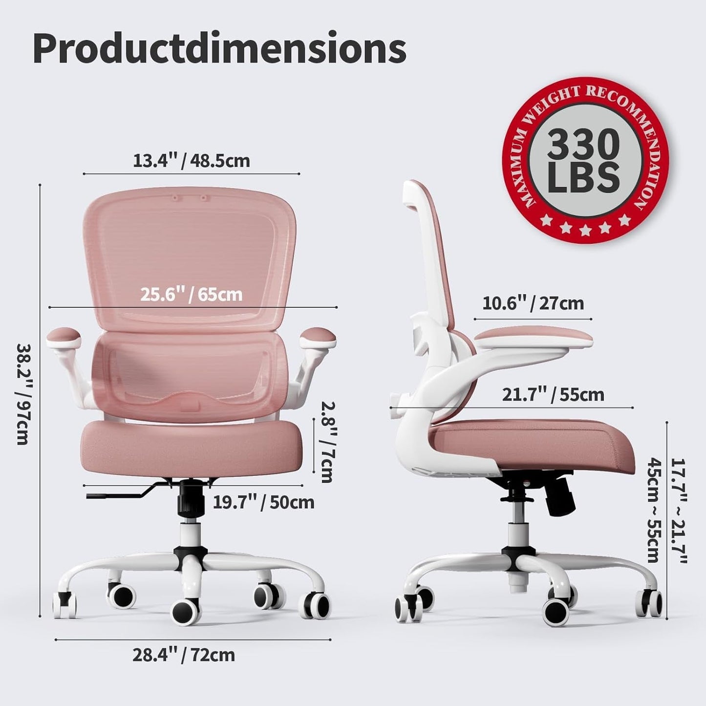 Office Chair - Ergonomic Desk Chair with Adjustable Lumbar Support, Mesh Computer Chair, Executive Chair for Home Office Comfortable Lumbar Support (Pink)-1