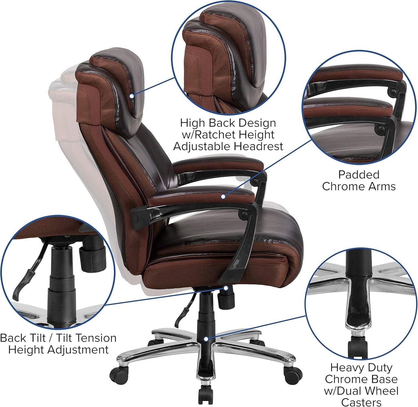 Hercules Series High-Back Swivel Leathersoft Office Chair, Ergonomic Executive Chair with Headrest and Adjustable Height, Brown-2