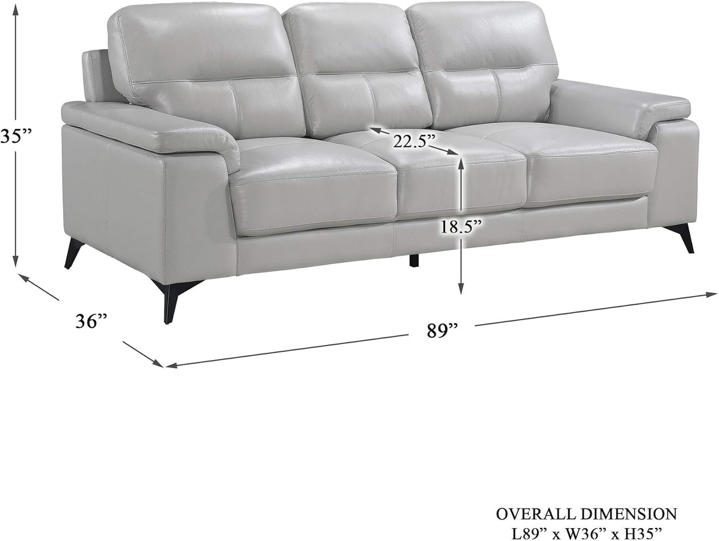 89" Leather Sofa, Silver Gray-2