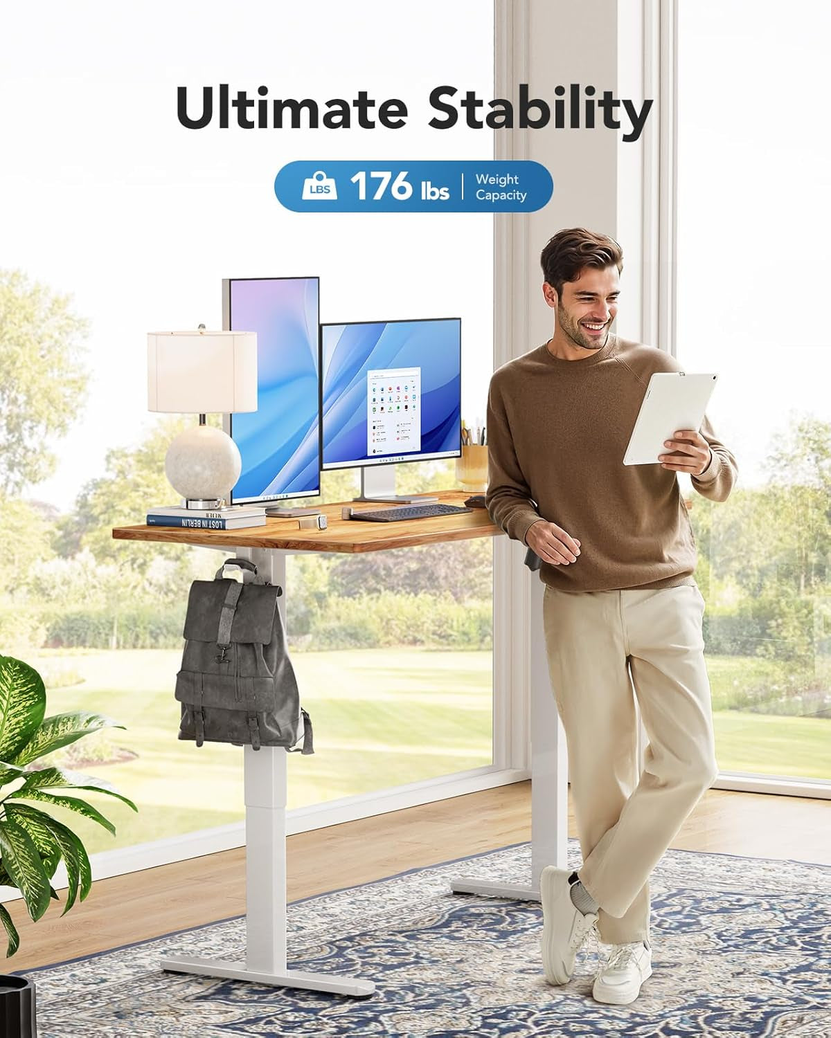 Electric Standing Desk, 48" X 24" Whole Piece Desktop, Adjustable Height Computer Desk, 4 Height Memory Settings, Sit Stand up Desk for Home Office, Light Vintage-4