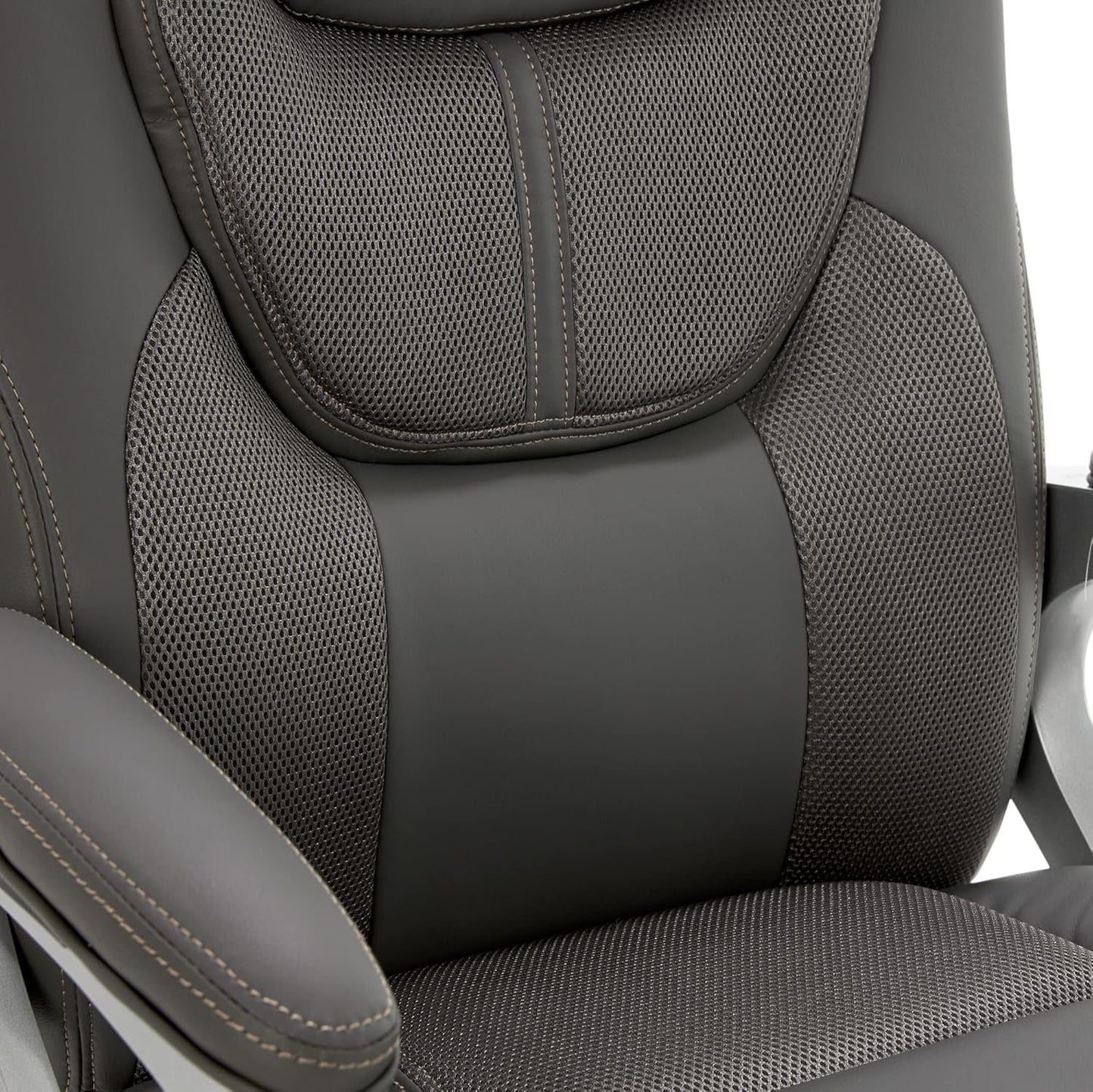 Executive Office Padded Arms, Adjustable Ergonomic Gaming Desk Chair with Lumbar Support, Faux Leather and Mesh, Light Gray-4