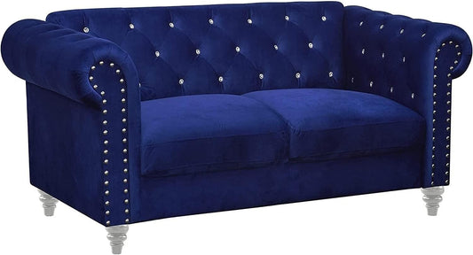 Emma Crystal Sofa and Loveseat Living Room Set, Royal Blue-1
