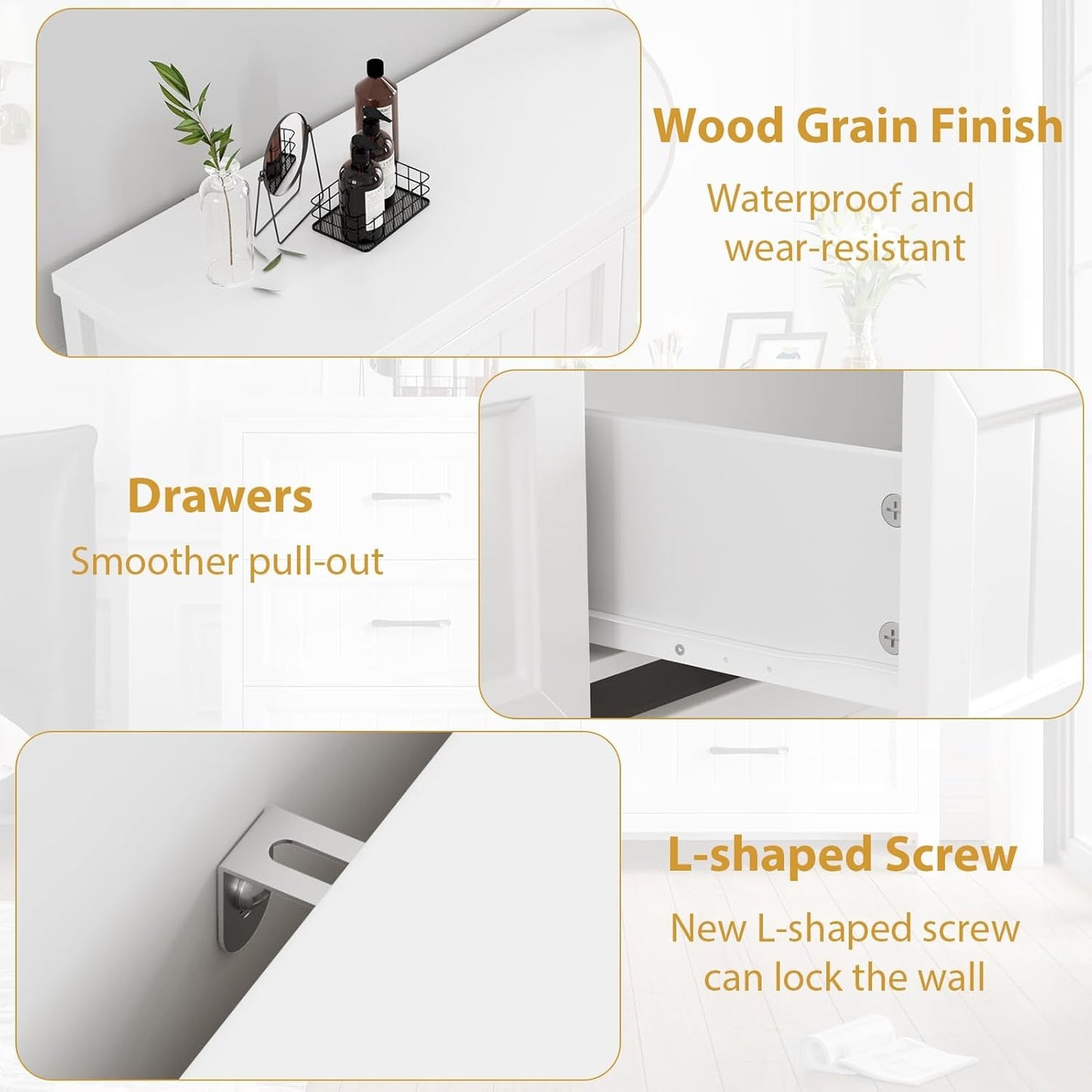 Elegant White Farmhouse 5 Drawer Dresser for Bedroom - Tall Chest of Dresser with Spacious Storage, Solid Wood Construction for Living Room, Hallway & Entryway - White-3