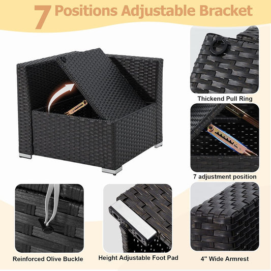 7 Piece Outdoor Patio Furniture, Hand Woven PE Rattan Patio Conversation Sets, Outdoor Sectional Set with Storage Table, Cushions and Pillows, Lift Sofa for Garden, Balcony, Lawn-1