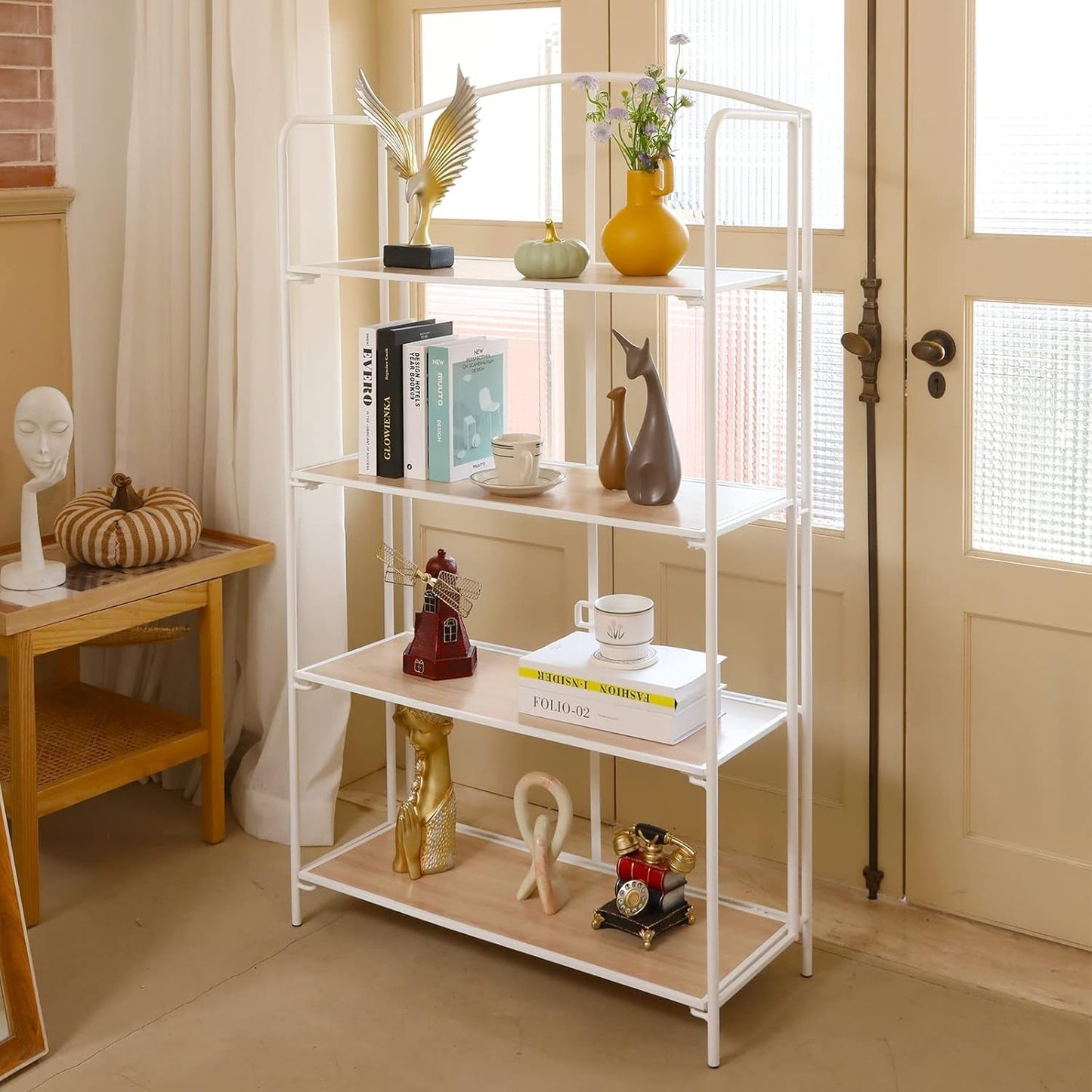 No Assembly Folding Bookshelf for Living Room, 4 Tier White Collapsible Book Shelf for Home Office, Portable Bookcase Storage Organizer-3