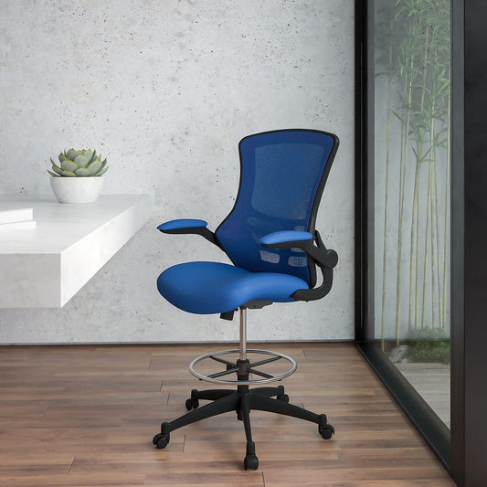 Blue Mesh Drafting Chair with Adjustable Footrest-1