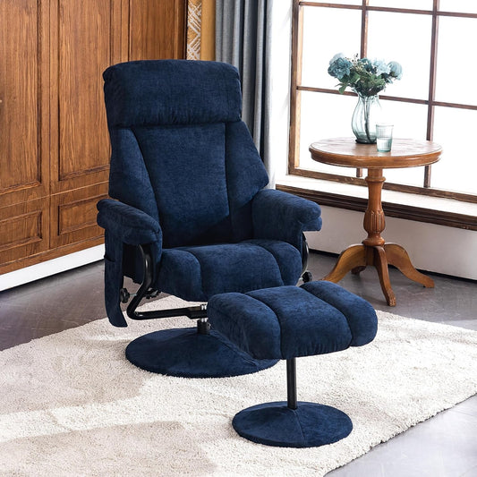 Swivel Recliner with Ottoman, TV Chair with Vibration Massage, Ideal for RV Small Space, Living Room & Bedroom 4539 4828 (Textile, Blue)-1