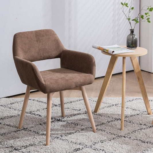 Desk Chair No Wheels Vanity Chair Makeup Chair Comfy Accent Chair for Living Dining Room Bedroom Home Office Mid Century Modern Upholstered Arm Chair Sofa Chair (Brown, 1)-1