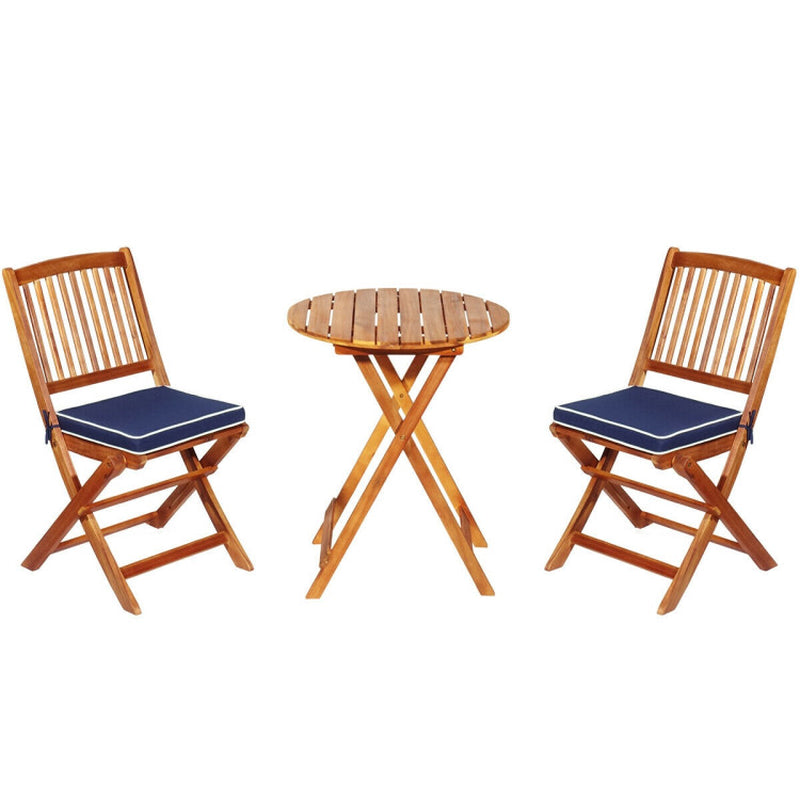 3 Pieces Patio Folding Bistro Set with Padded Cushion and round Coffee Table-1