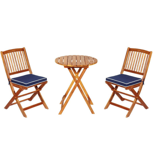 3 Pieces Patio Folding Bistro Set with Padded Cushion and round Coffee Table-1