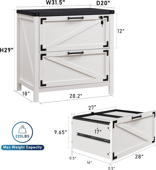 White 2 Drawer Farmhouse Lateral File Cabinet-1