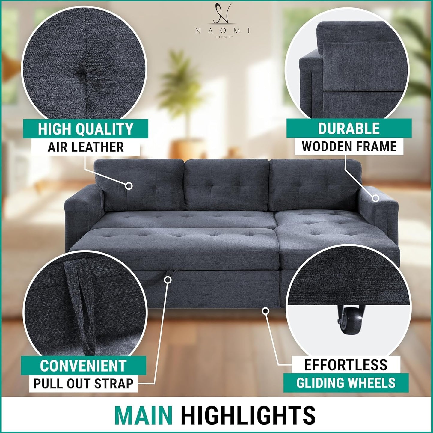 Gray Microfiber L-Shape Sleeper Sofa USB Ports Storage-4