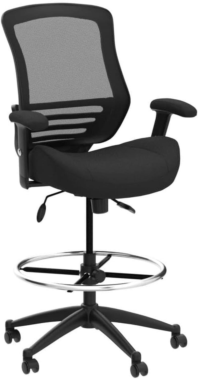 400Lbs Mesh Ergonomic Office Drafting Chair Big Adjustable Foot Ring Height Adjustable Armrest(Black)-4