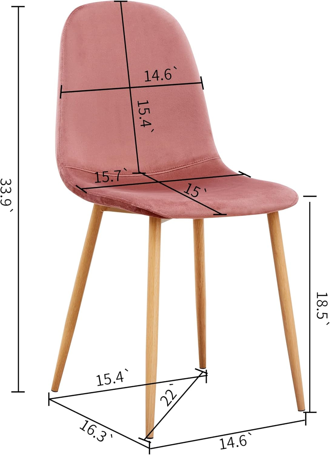Rose Velvet Dining Chairs, Set of 4, Metal Legs-2
