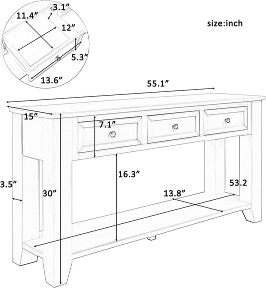 Black Console Table with Drawers and Shelf-1