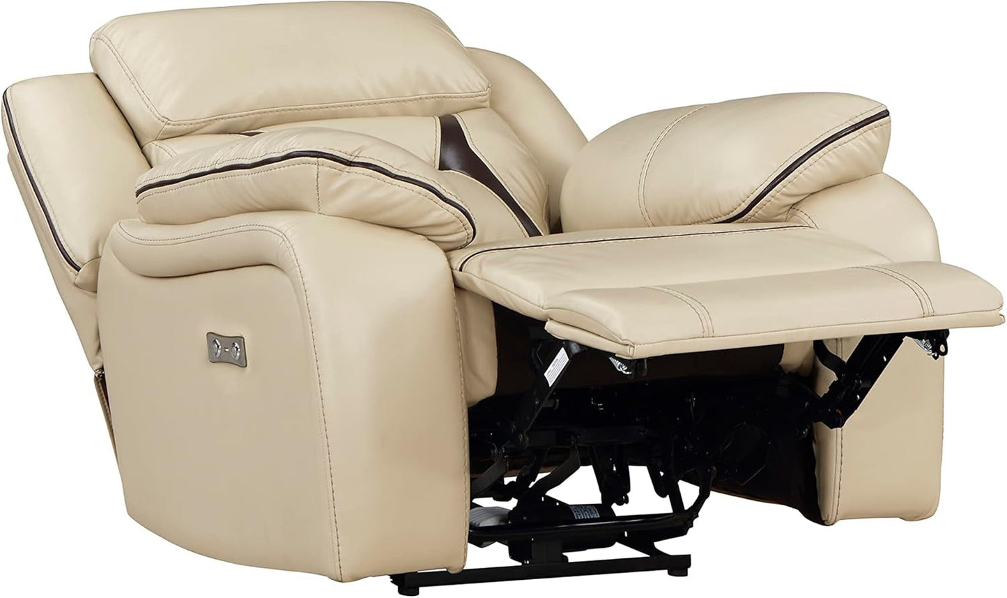 Recliner Chair, Home Theater Seating, Wall Hugger Recliners Power Recliner Chair for Living Room/Office/Apartment, Faux Leather Recliner with Pillow Top Armrests, Beige-4