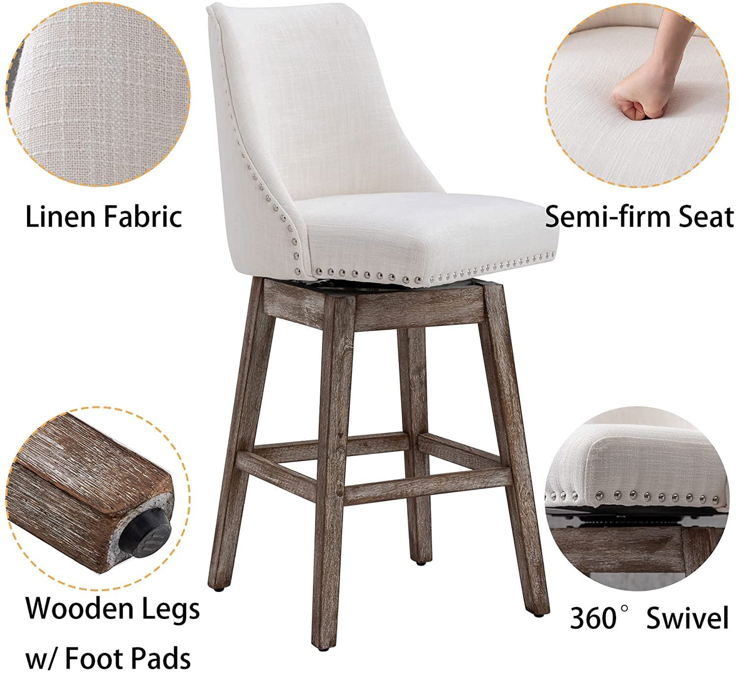 Upholstered Stool Chairs with Back and Wood Legs, Set of 4-4