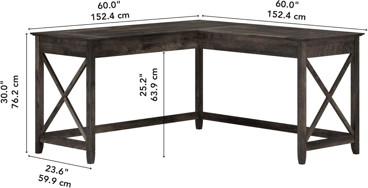 Bush Furniture Key West L Shaped Desk, 60-Inch Modern Farmhouse Writing Desk for Home Office-2