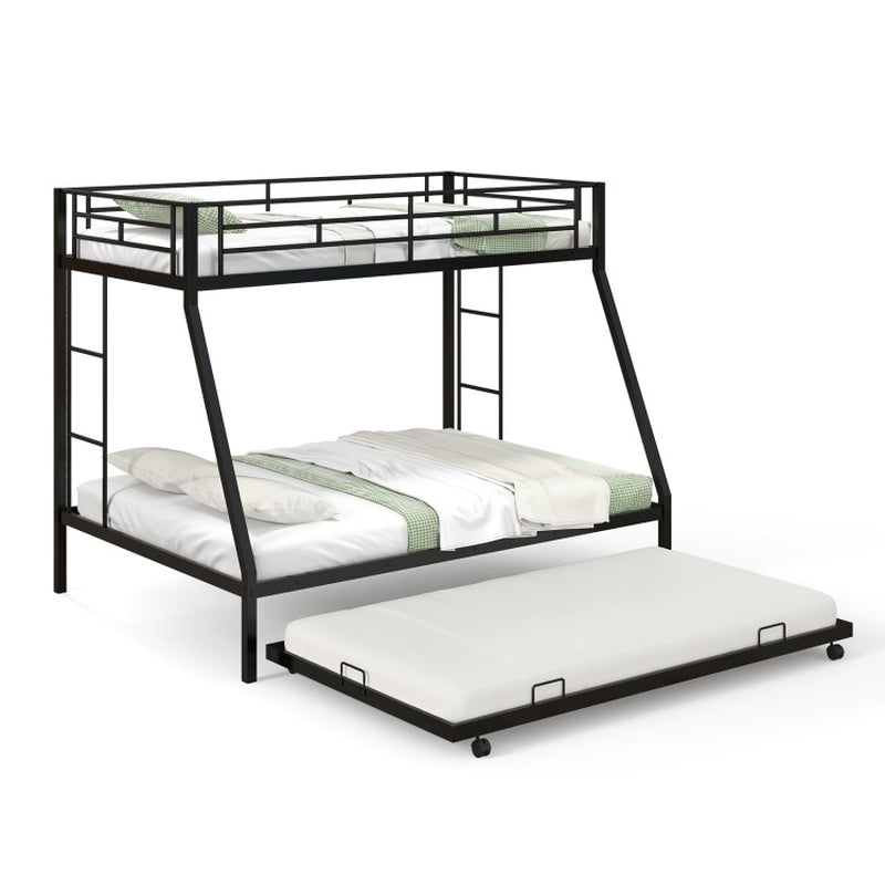 Twin over Full Bunk Bed Frame with Trundle for Guest Room-2