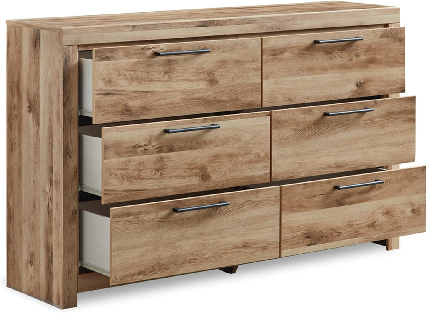 Hyanna Mid-Century Modern 6 Drawer Dresser, Light Brown & Beige-3