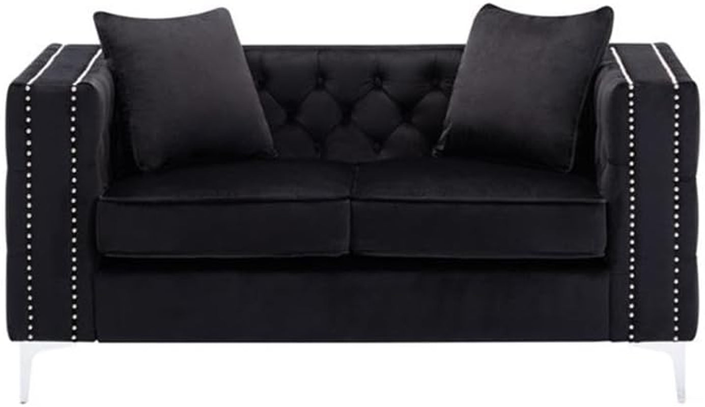 Lorreto Black Velvet Fabric Sofa Loveseat Living Room Set-3