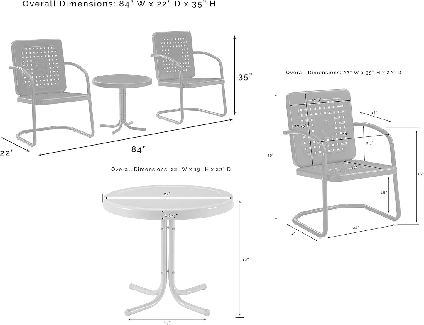 Bates 3-Piece Outdoor Chair and Side Table Set, Retro Metal Bistro Patio Conversation Sets, Navy Gloss-4