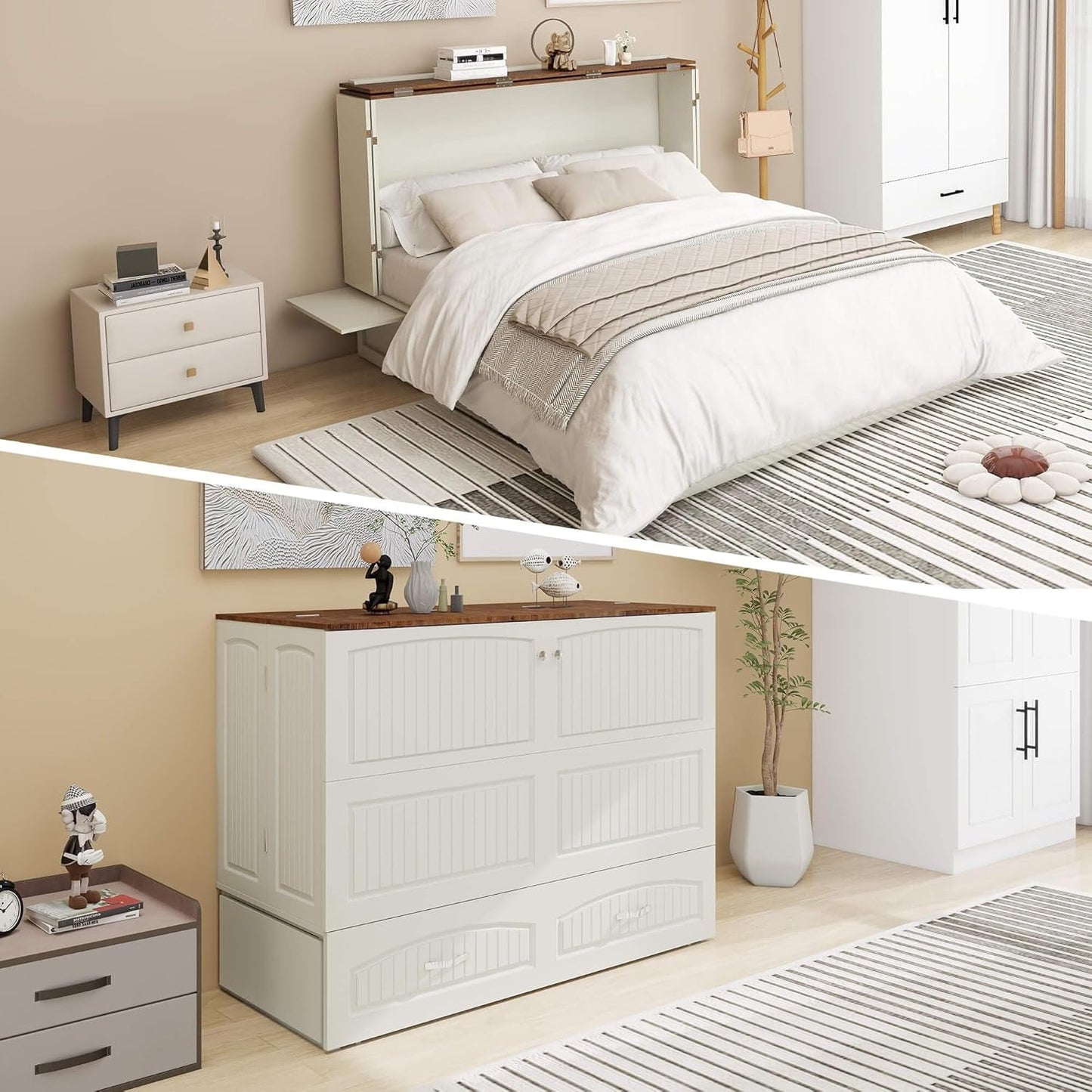 Queen Murphy Bed Cabinet with Charging Station and Storage-6